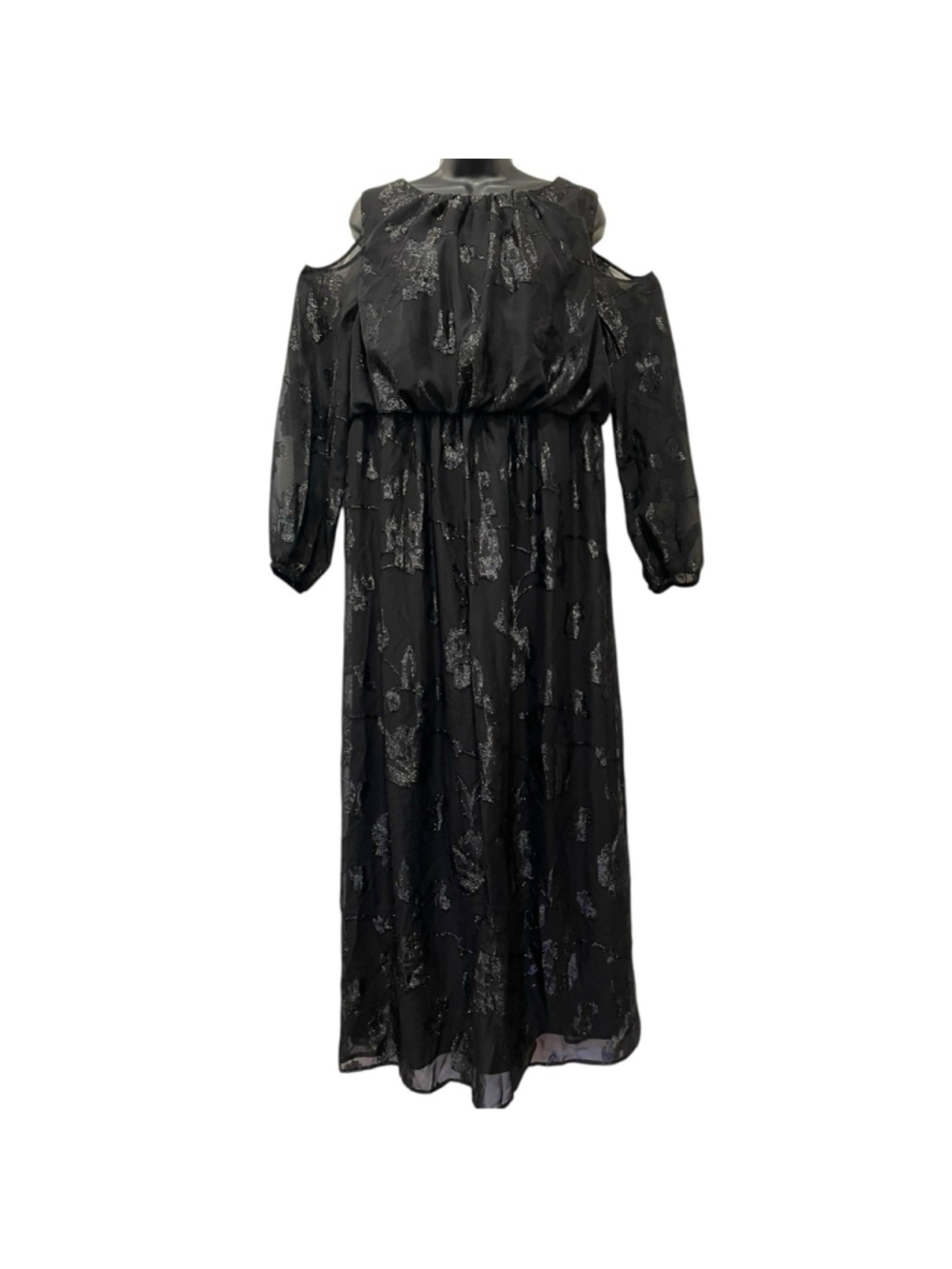 Jessica London Womens Size 14W Maxi Dress Floral Burnout Cold Shoulder Black - Picture 2 of 16